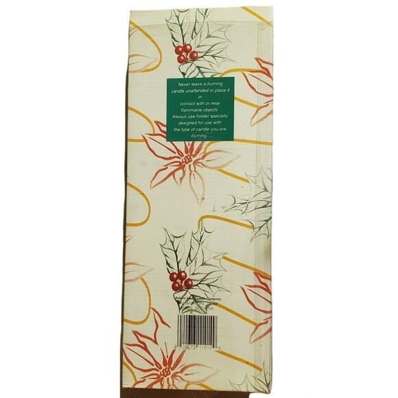 Robert Alan Candle Co Swirl Feather Taper Set Holly Decal On Ivory / Gold Trim - Picture 3 of 6